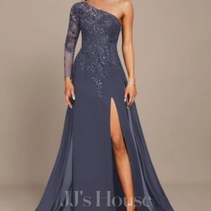 Sheath/Column One Shoulder Floor-Length Chiffon Lace Evening Dress With Sequins 